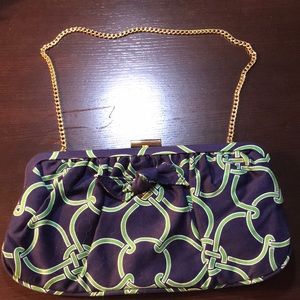 NWOT Talbots Navy & Kelly Green fabric clutch